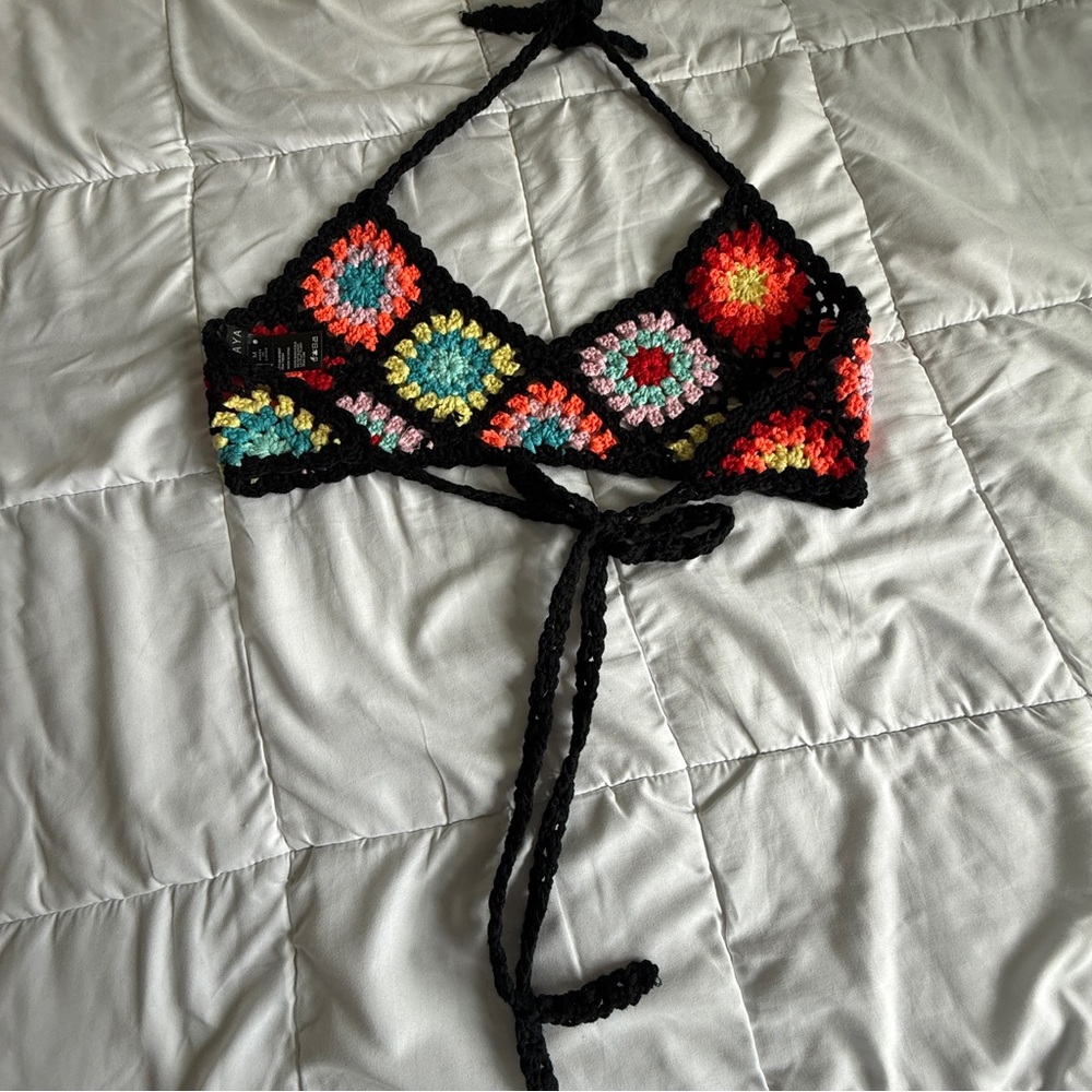 Papaya Crochet Granny Square Halter Top & Shorts Set – Black/Multi – Size M/L - Picture 11 of 14